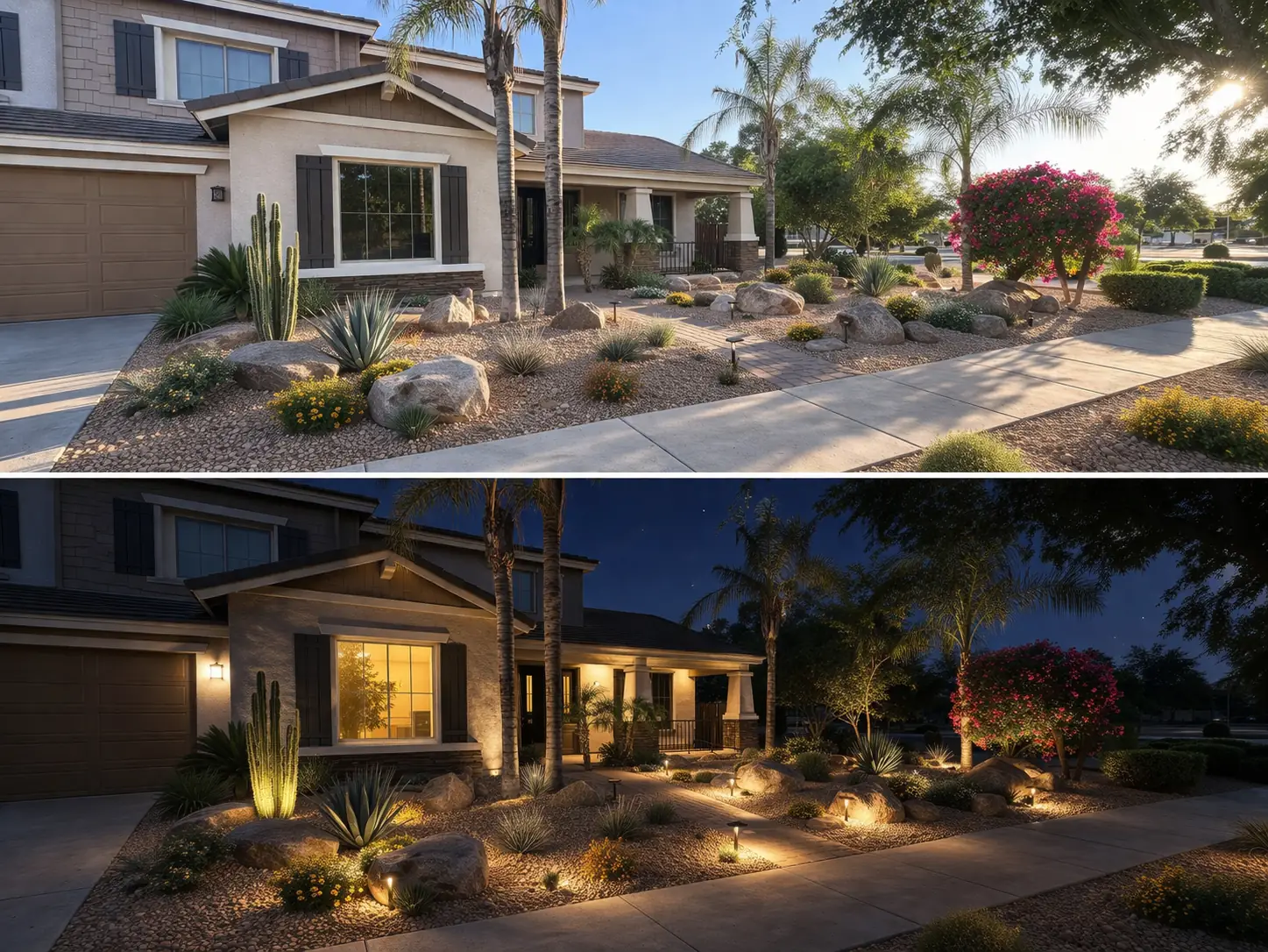 3d rendering front yard day and night