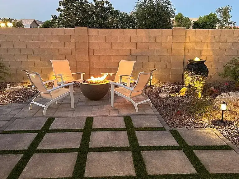 Fire pit patio large format pavers