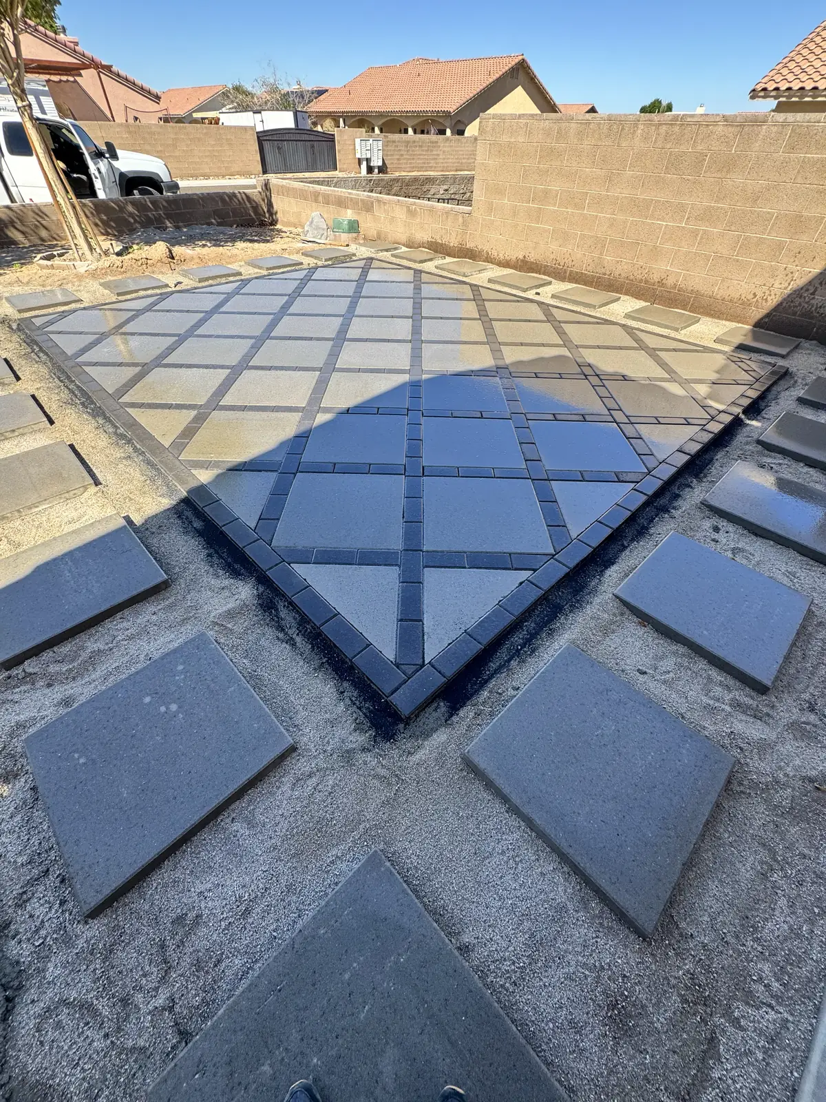 Large format pavers diamond pattern