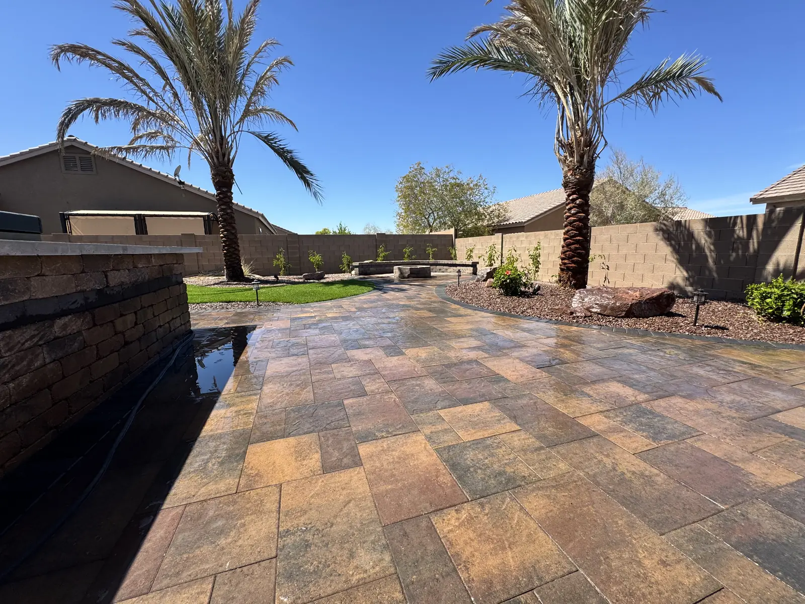 Paver patio palm trees