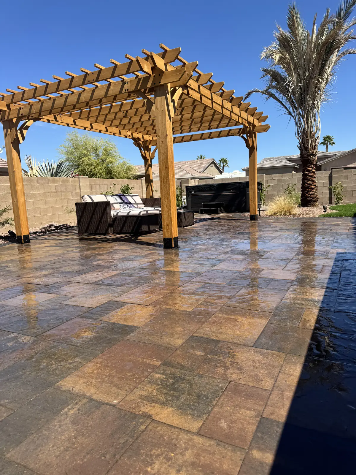 Paver patio wood pergola