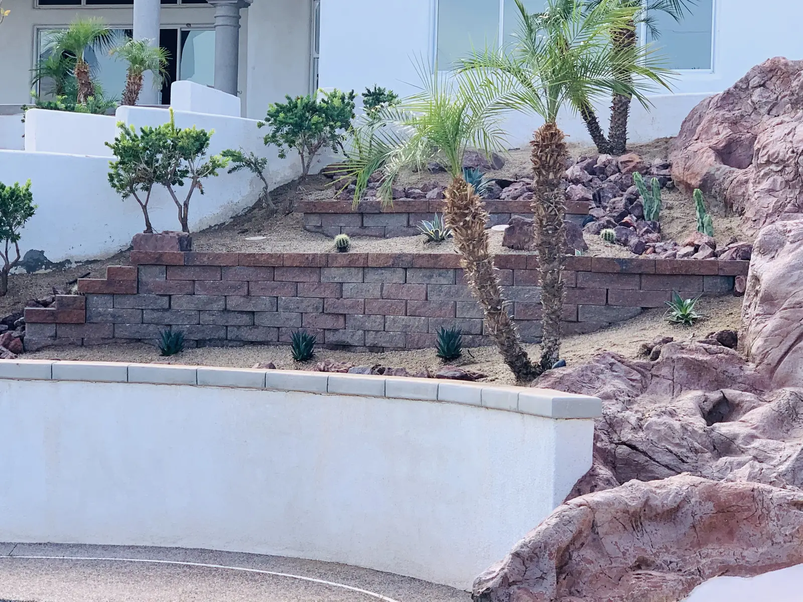 Terraced retaining walls hillside