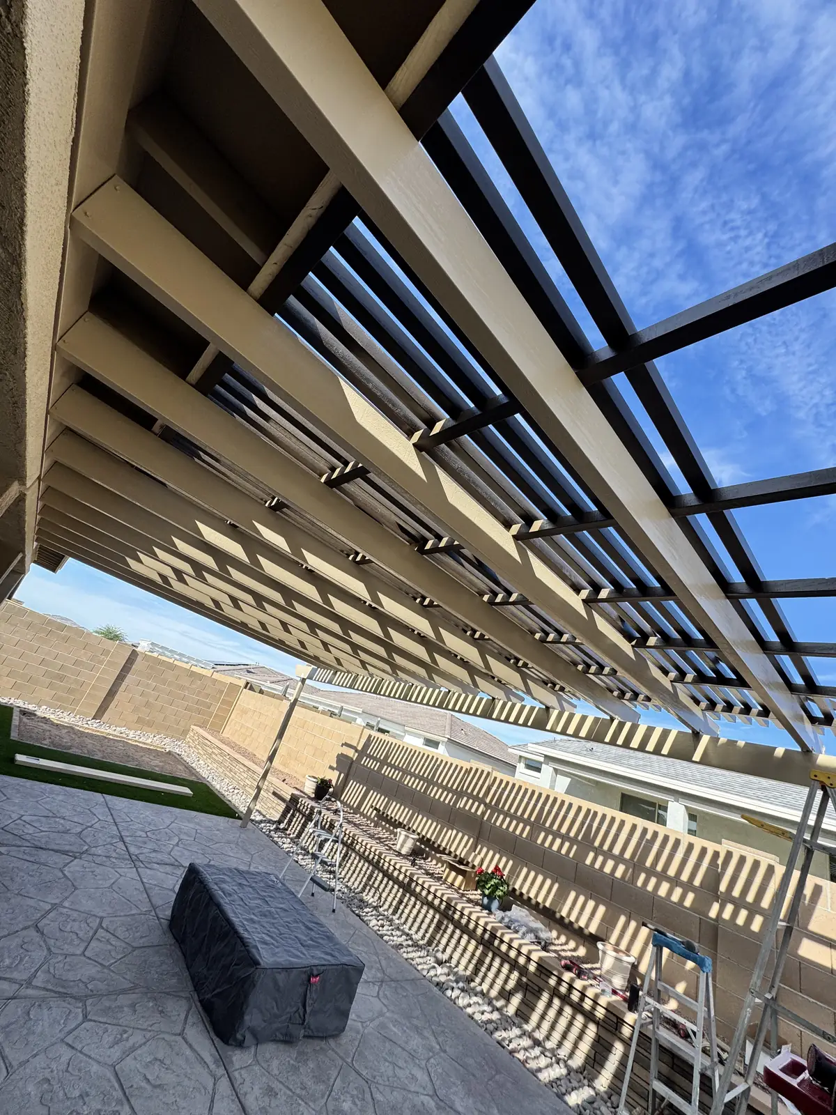 Pergola lattice roof underside