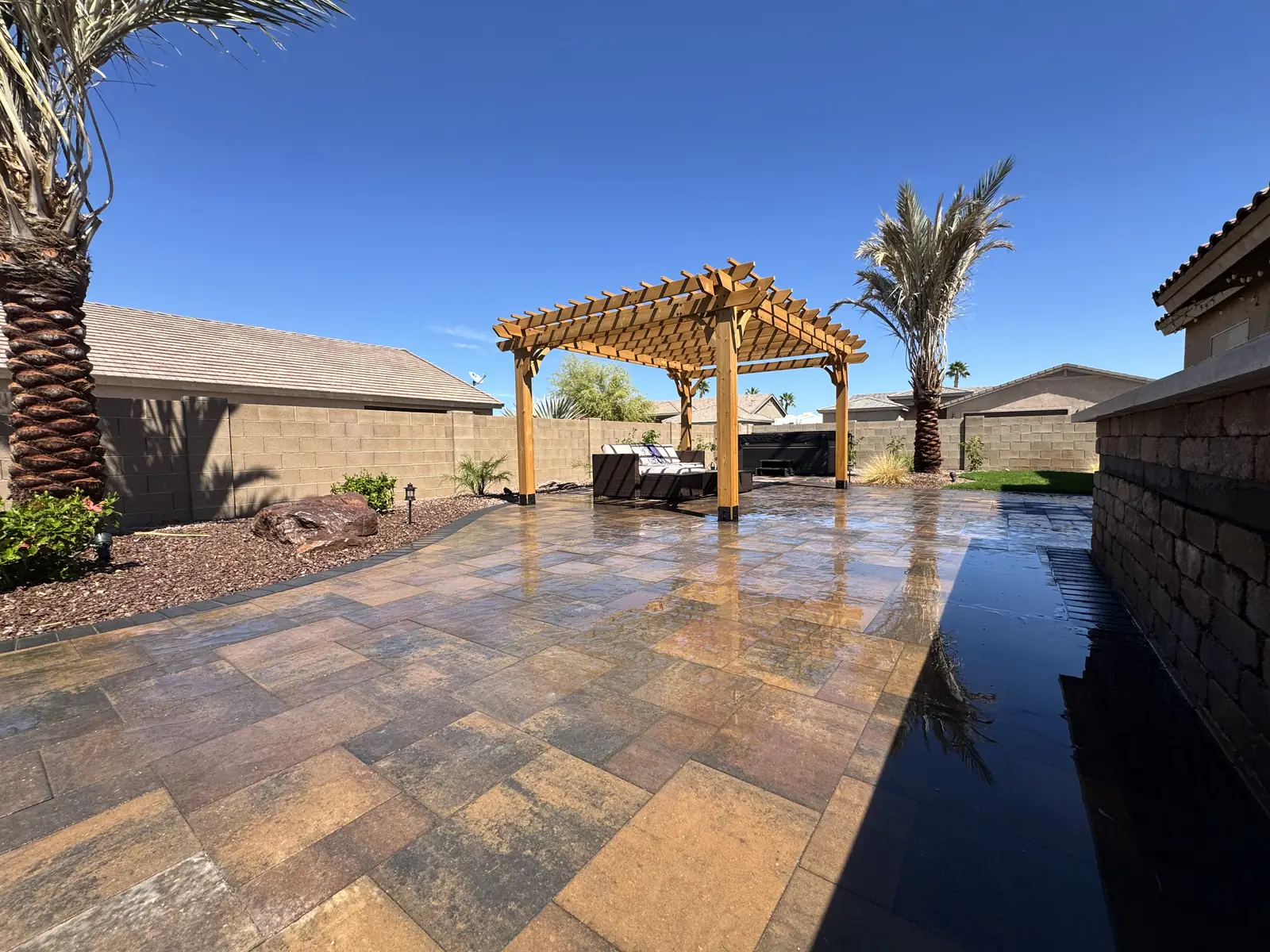 Wood pergola backyard patio