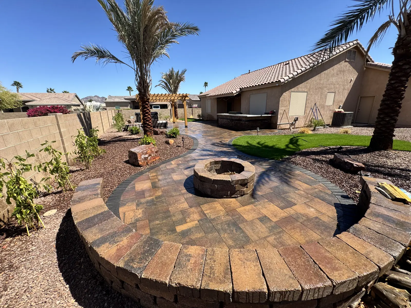 Turf with boulder border